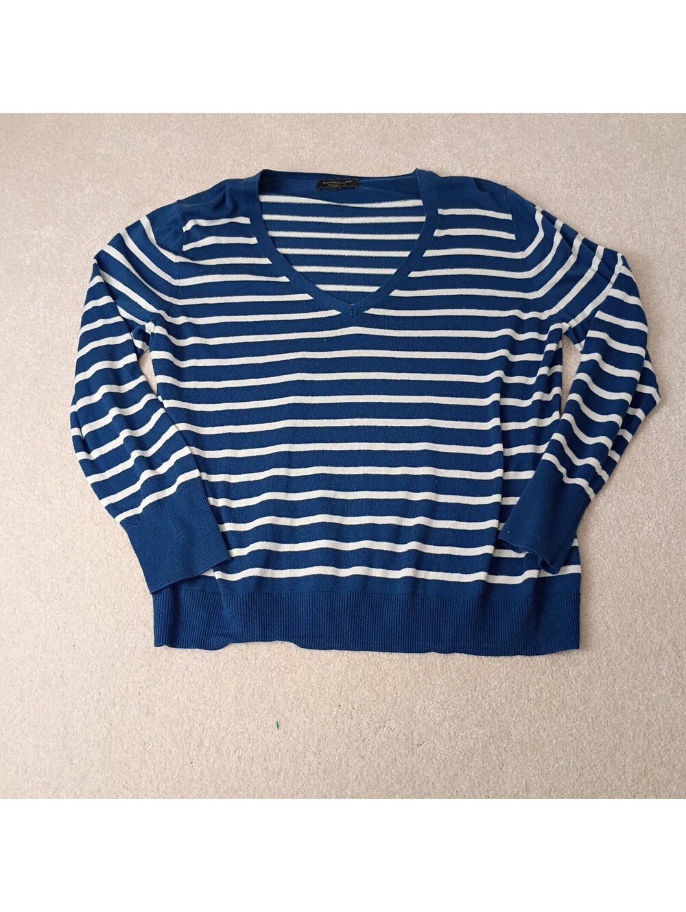 Banana Republic Womens Blue And White Striped Luxe Yarn Long Sleeve Shirt XL